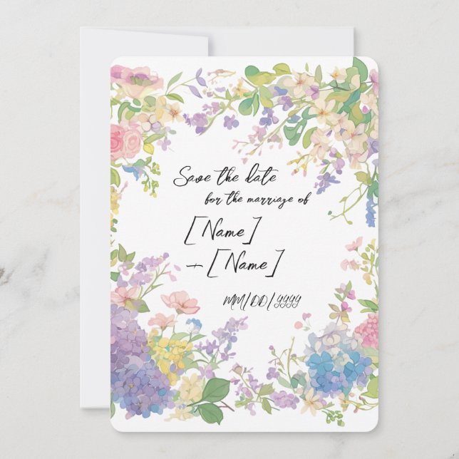 Save The Date Image personnalisée de la bordure Mariage florale (Dos)