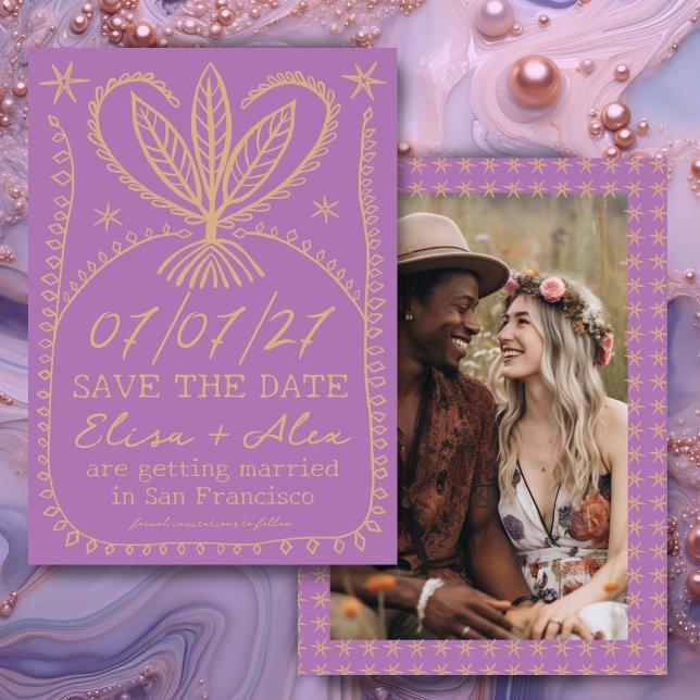 Save The Date Image Whimsical Boho ENREGISTRER LA DATE PHOTO PER (Whimsical Boho Frame SAVE THE DATE CUSTOM PHOTO
Purple Gold Botanical)