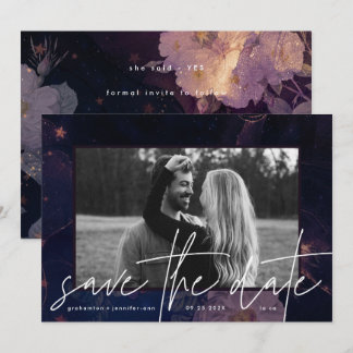 Save The Date Imaginaire Floral Boho moderne foncé automne viole