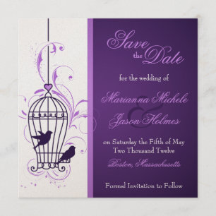 Save The Date Imaginative Birdcage & Eggplant de perles Enregist