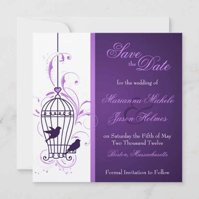 Save The Date Imaginative Birdcage & Eggplant de perles Enregist (Devant)