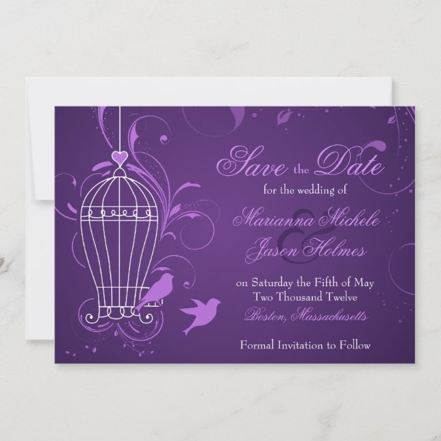 Save The Date Imaginative Birdcage & Eggplant de perles Enregist (Devant)
