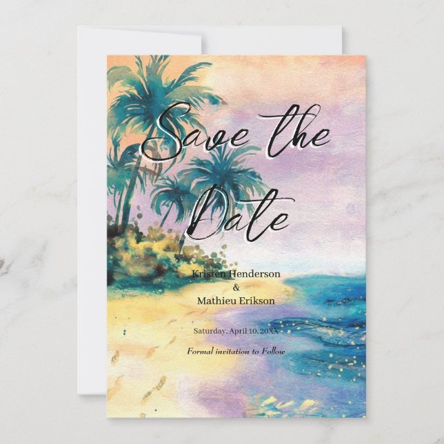 Save The Date Imprimable Mariage romantique de plage (Devant)