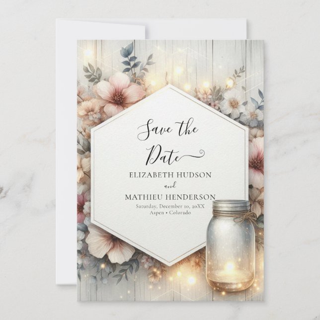 Save The Date Imprimable Rustic Mason Jar Mariage (Devant)