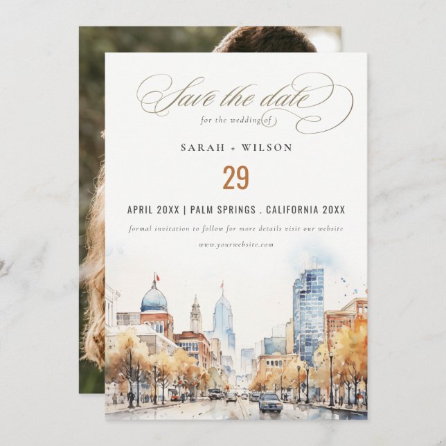 Save The Date Indianapolis Indiana Landscape Wedding Photo (Devant / Derrière)
