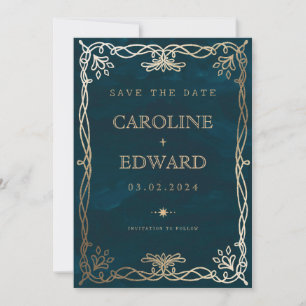 Save The Date Indigo Médiéval Or Ivy Mariage 