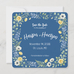Save The Date Indigo & Yellow Bloom Enregistrez la Date