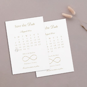 Save The Date Infinity Love Monogramme Calendrier Mariage blanc