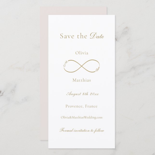 Save The Date Infinity Love Monogramme Élégant Mariage blanc (Devant / Derrière)