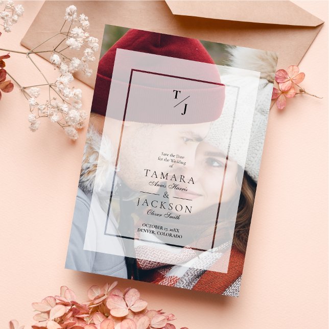 Save The Date Initiales de l'effet de transparence Vellum Mariag (Créateur téléchargé)