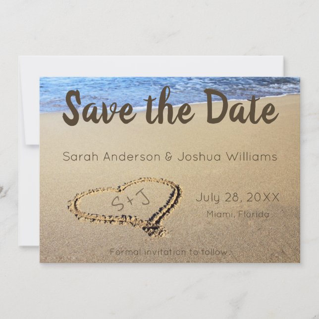 Save The Date Initiales de mariage de sable de plage (Devant)