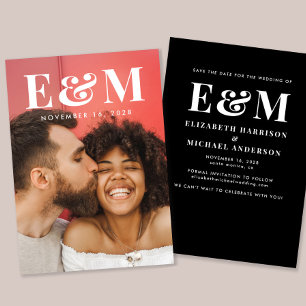 Save The Date Initiales du grand monogramme moderne Photo Noir B
