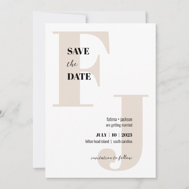 Save The Date Initiales ・ Monogramme moderne Enregistrer la date (Devant)