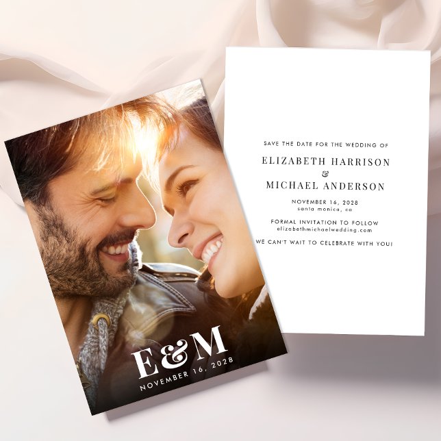 Save The Date Initiales Monogramme Modernes Superposées sur Phot (Créateur téléchargé)