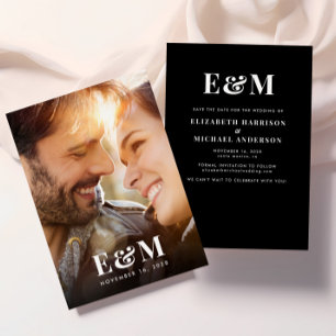 Save The Date Initiales Monogrammes modernes Photo Noir Blanc