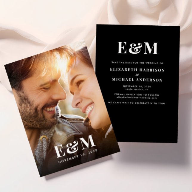 Save The Date Initiales Monogrammes modernes Photo Noir Blanc (Créateur téléchargé)