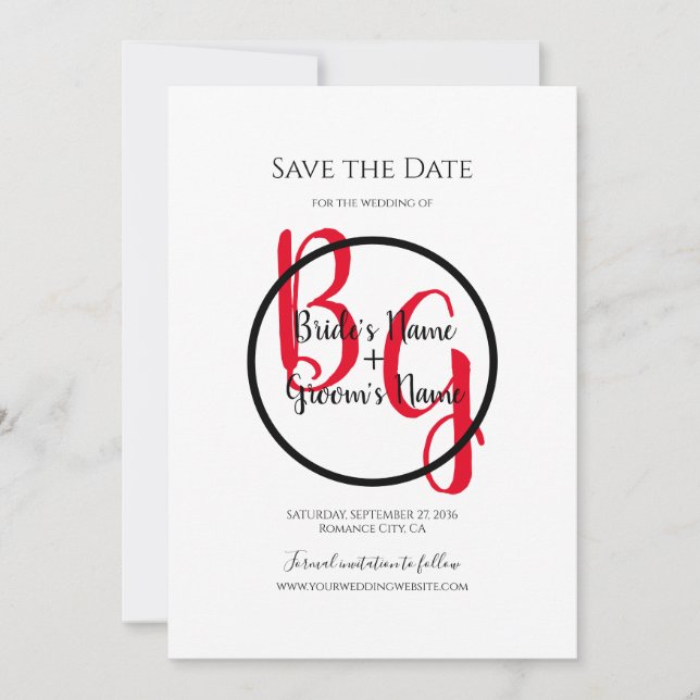 Save The Date Initiales Personnalisées Simple Mariage Enregistre (Devant)