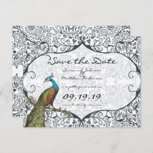 Save The Date Inséparable Whimsical Peacock de la Marine Enregis