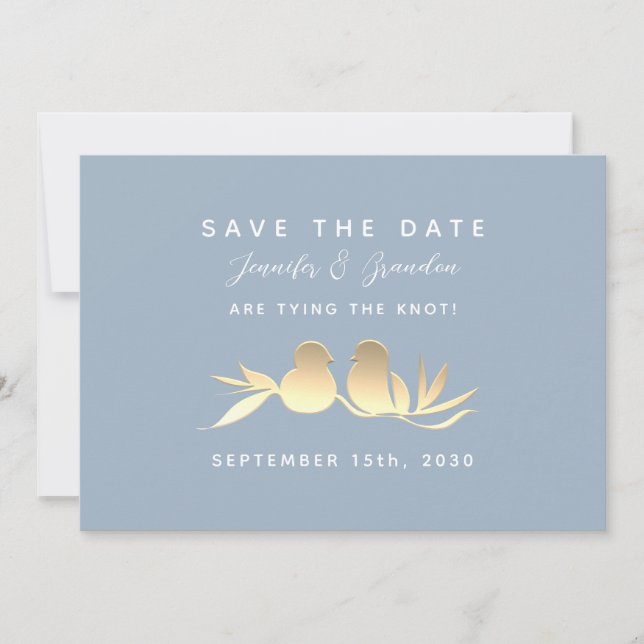 Save The Date Inséparables bleu poussiéreux or (Devant)