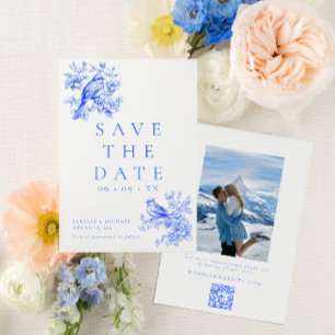 Save The Date Inséparables Blue Chinoiserie QR Code Mariage phot