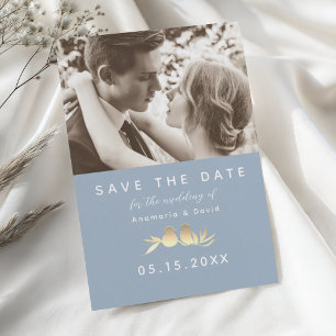 Save The Date Inséparables Dusty Blue Gold Photo
