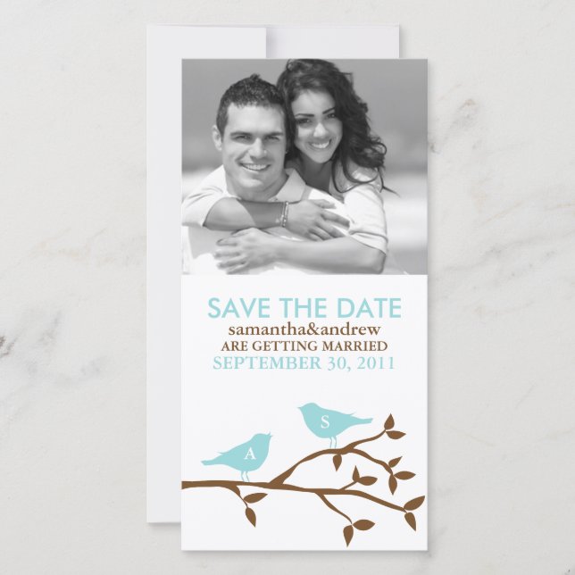 Save The Date Inséparables en bleu monogramme Enregistrer la dat (Devant)