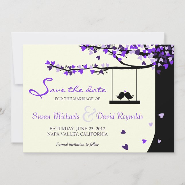 Save The Date Inséparables en chute de coeur Chêne Arbre Enregis (Devant)