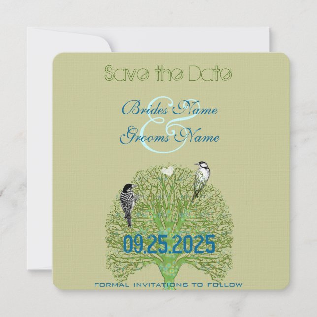 Save The Date Inséparables Mariage de l'arbre à branches vertes (Devant)