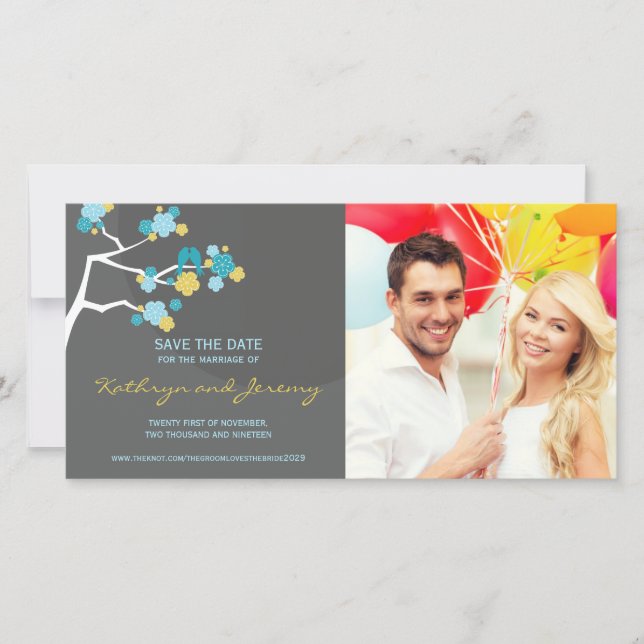 Save The Date Inséparables Modernes De Fleurs De Cerises Sauver  (Devant)