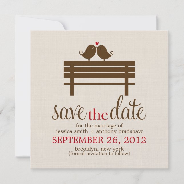 Save The Date Inséparables sur le Mariage Park Bench (Devant)