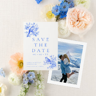 Save The Date Inséparables vintages Blue Chinoiserie Photo Maria