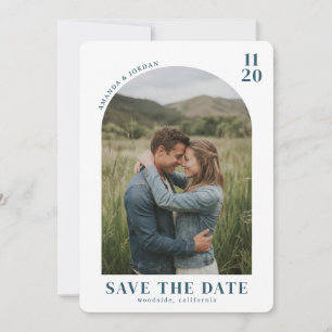 Save The Date Intime Bleu Rustique Photo