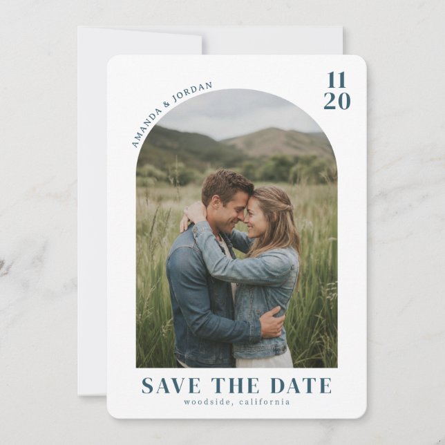 Save The Date Intime Bleu Rustique Photo (Devant)