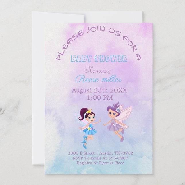 Save The Date "Invitation Baby shower en bleu violet et bleu cla (Devant)