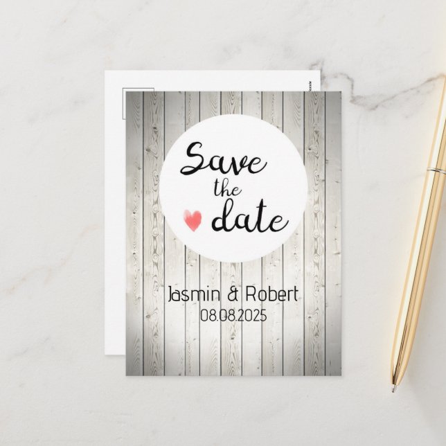 Save the date Invitation rustikal Holz vintage (Devant/Arrière en situation)