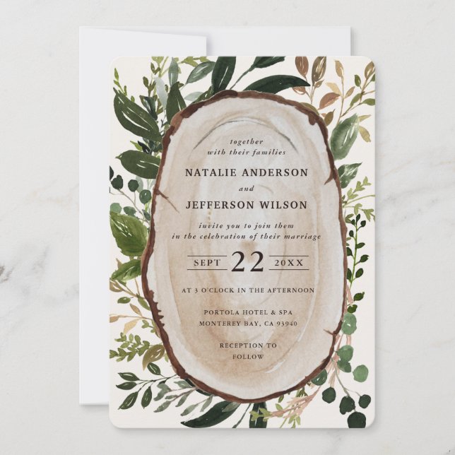 Save The Date Invite de mariage en tranches de bois rustique (Devant)
