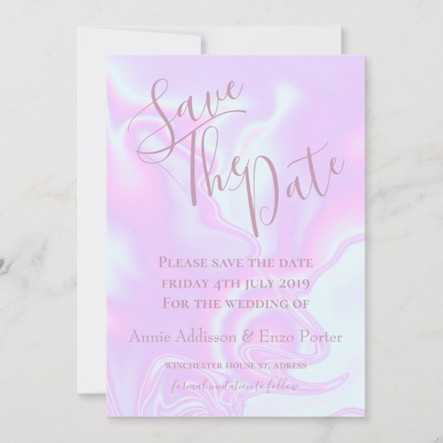 Save The Date Iridescente unicorne peau fausse texture holograph (Devant)