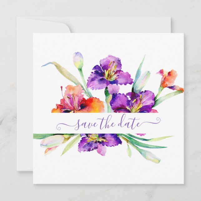 Save The Date Iris aquarelle violet personnalisé (Devant)