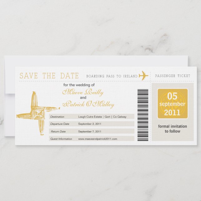 Save The Date Irlande Boarding Pass Wedding Enregistrer la date (Devant)
