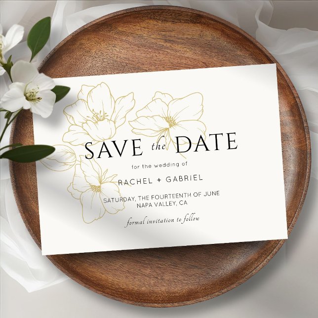 Save The Date Ivoire | Élégant Mariage Floral Or Enregistrer La  (Créateur téléchargé)