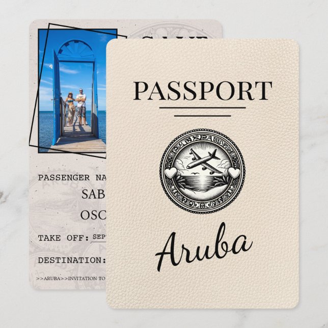 Save The Date Ivory Aruba Passeport Enregistrer La Date (Devant / Derrière)