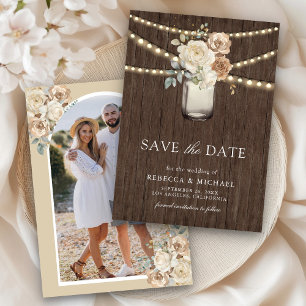 Save The Date Ivory Beige Floral Mason Jar Mariage photo