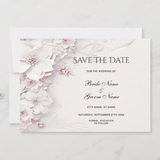 Save The Date Ivory Blush Rose Floral Enregistrer La Date (Devant)