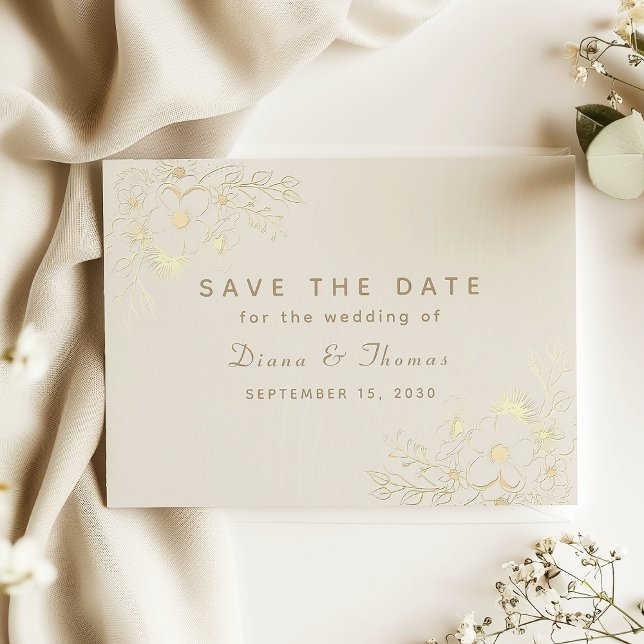 Save The Date Ivory Gold Floral Wedding Enregistrer la date (Créateur téléchargé)