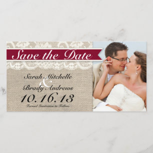 Save The Date Ivory Lace & Burlap Vintage Enregistrer la date -