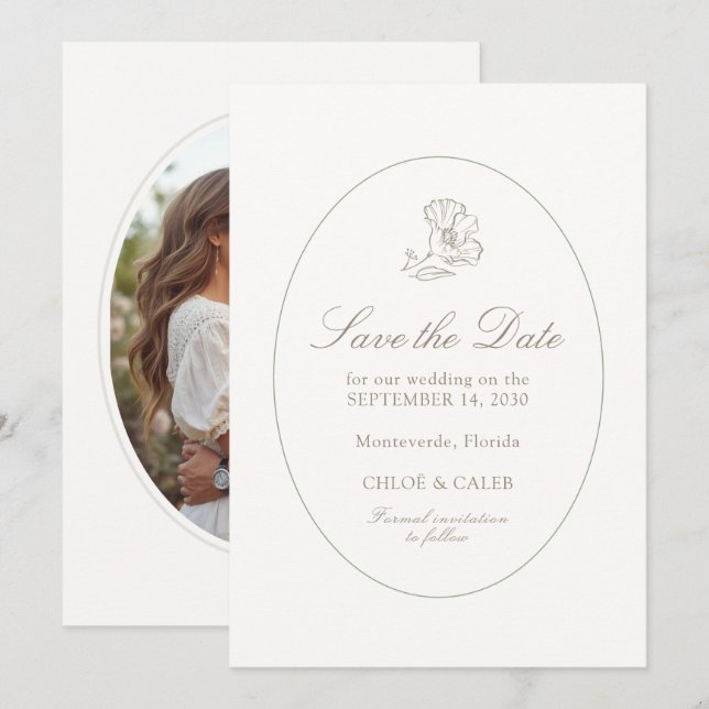 Save The Date Ivory & Sand | Écriture de mariage chic couple (Devant / Derrière)