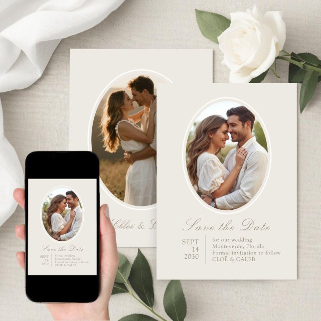 Save The Date Ivory & Sand | Écriture de mariage pour couple chi (Créateur téléchargé)