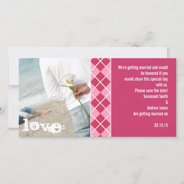 Save The Date Jacquard framboise et rose Enregistrer la date Mod (Devant)