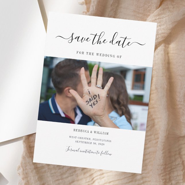 Save The Date J'Ai Dit Oui Photo Fiançailles (I Said Yes Engagement Photo Save The Date)