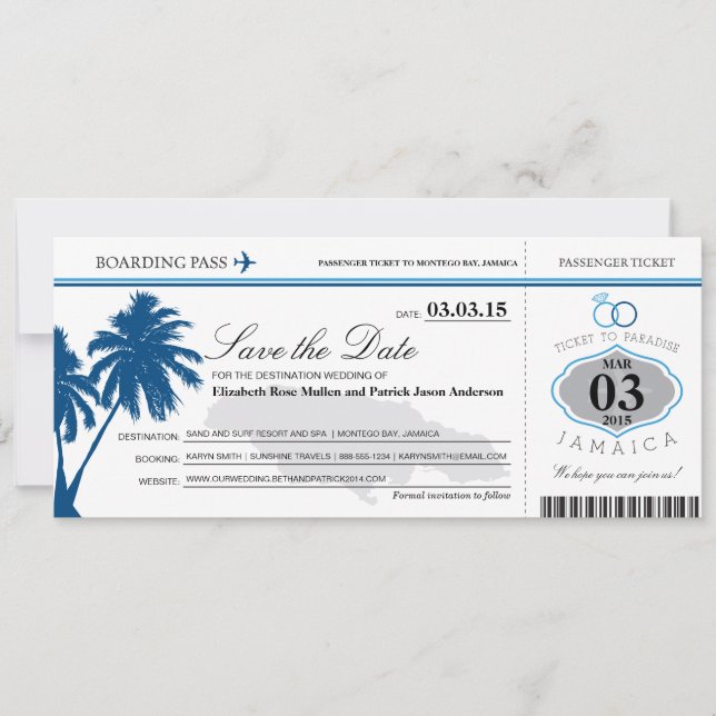 Save The Date Jamaica Boarding Pass Enregistrer la date (Devant)